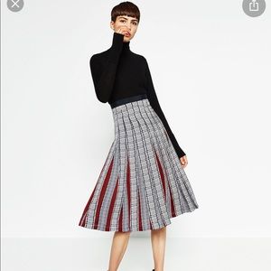 Zara Ecru Printed Accordion Pleat Mid-Length Skirt